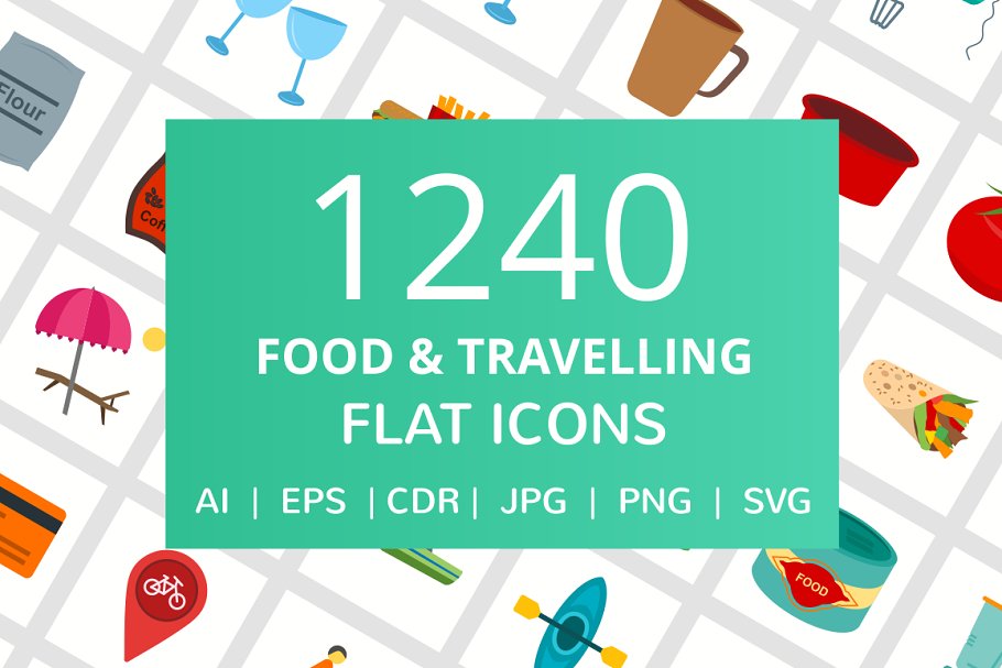 [Creativemarket] 1240 Food & Travelling Flat Icons_0.jpg